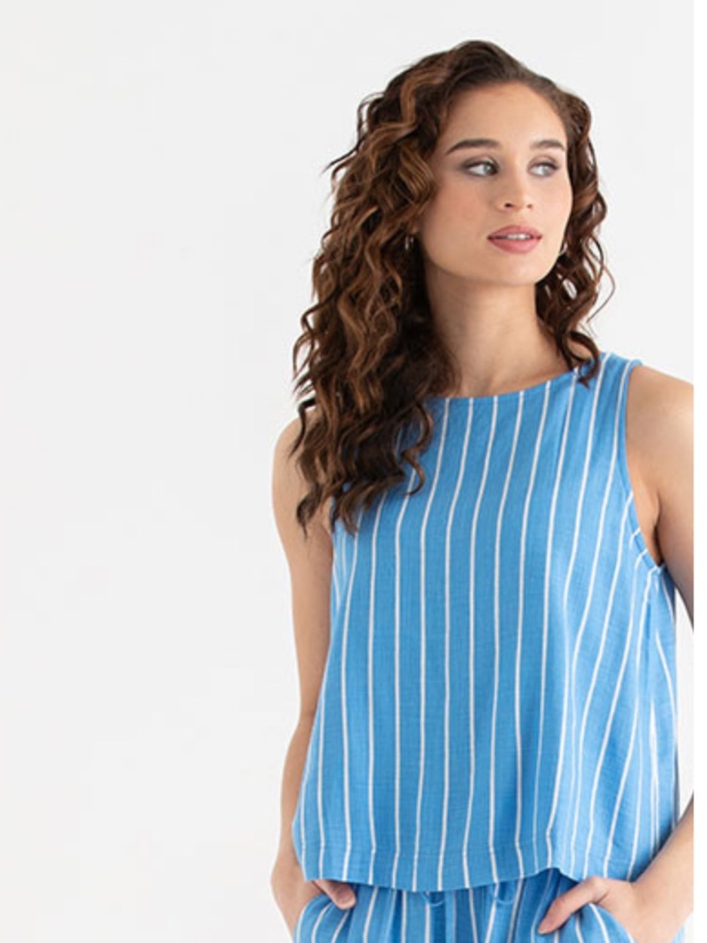Blue White Striped Sleeveless Tank Top